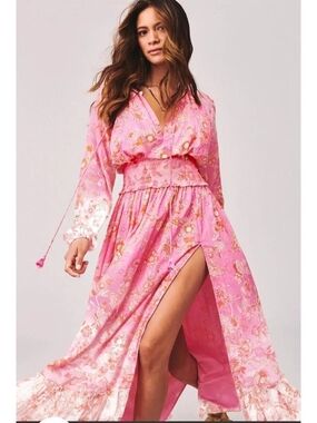 NWT Hemant & Nandita Sidra Long Sleeve Maxi Dress Cotton Small